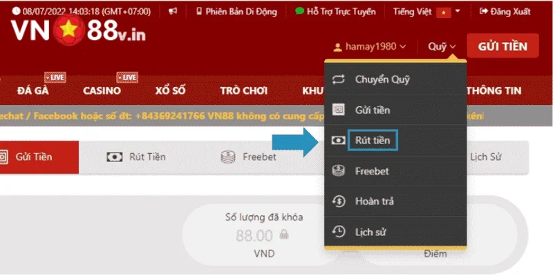 Chọn phương thức rút tiền phù hợp trên hệ thống VN88